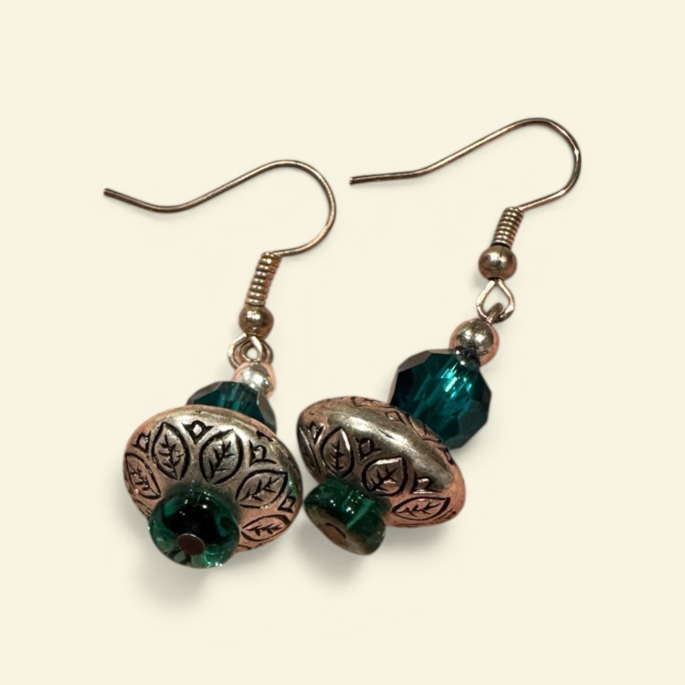 Handcrafted Teal Faceted Crystal Drop Earrings